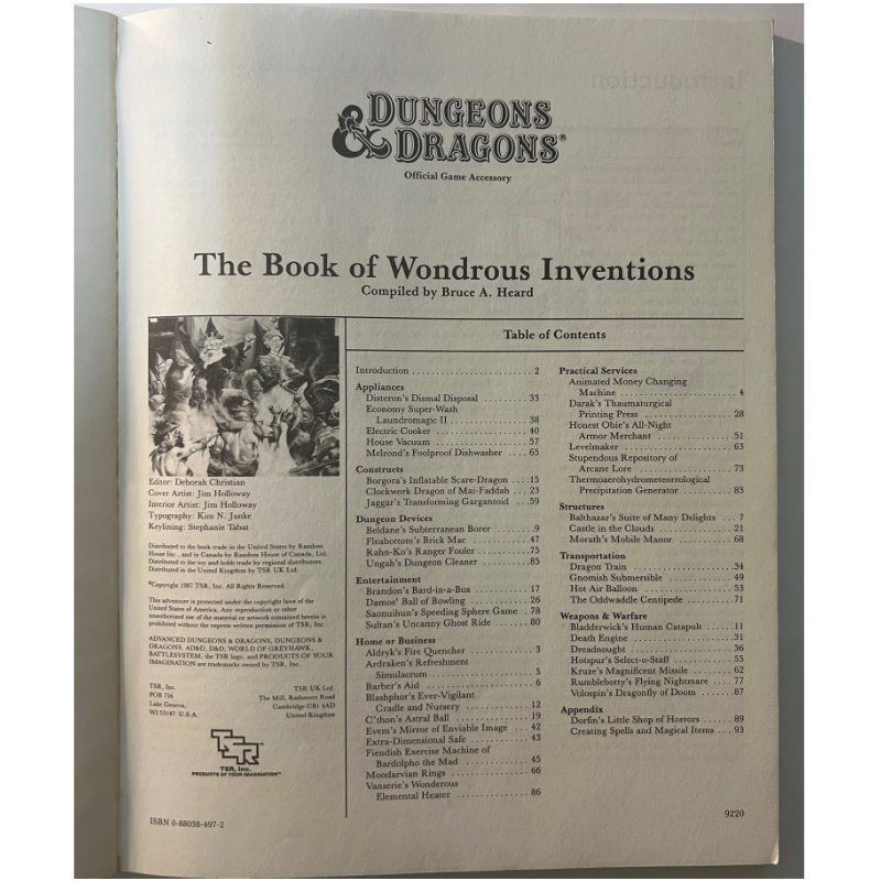 The Book of Wondrous Inventions - Spielhilfe AC11 Dungeons & Dragons D&D von TSR - Original von 1987 – Bild 3